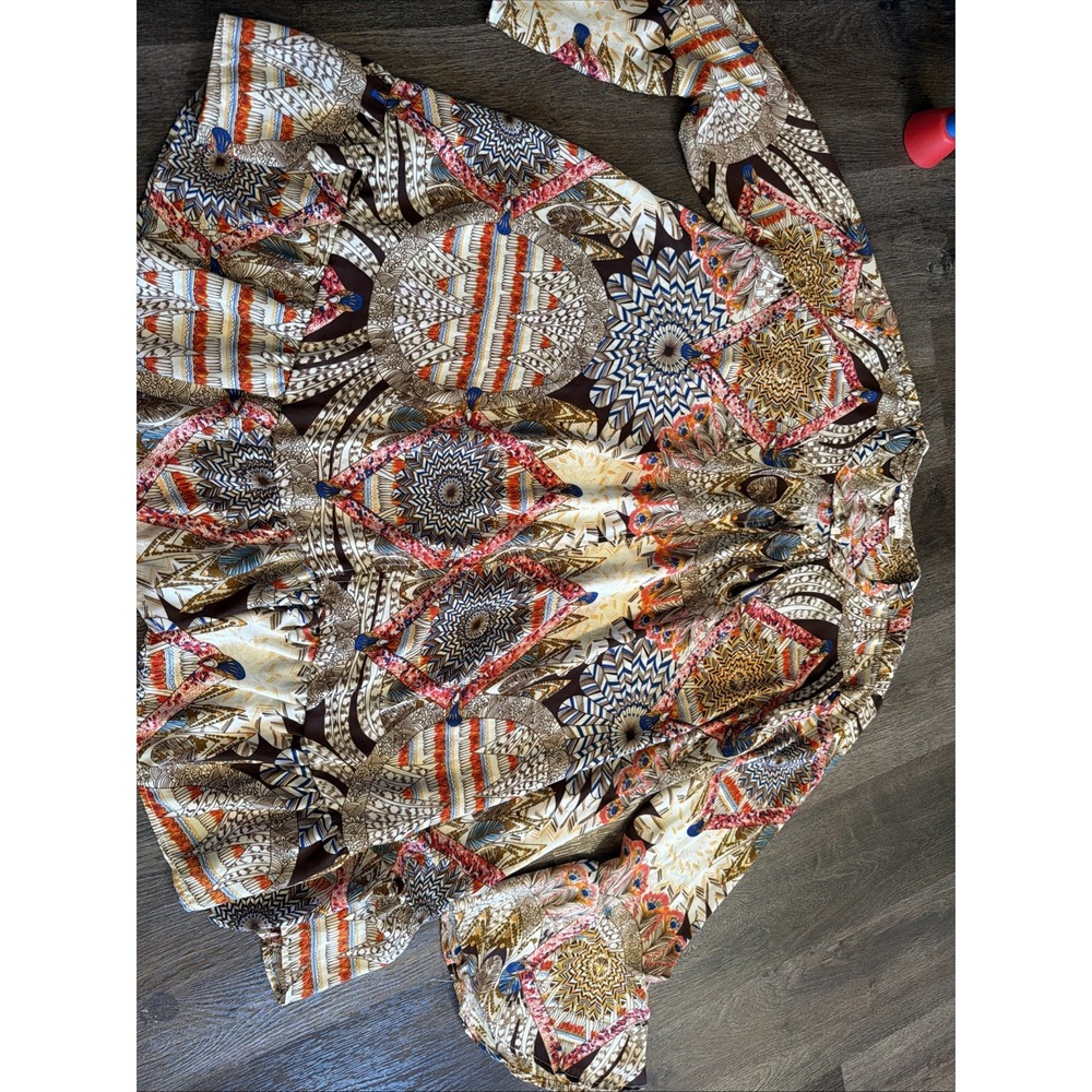 Umgee Boho Tunic Dress Womens L Peasant Hippie Festival Feathers Indie Flowy